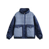 Unisex Jacket Winter Houndstooth Casual Patchwork Cotton-Padded Coat