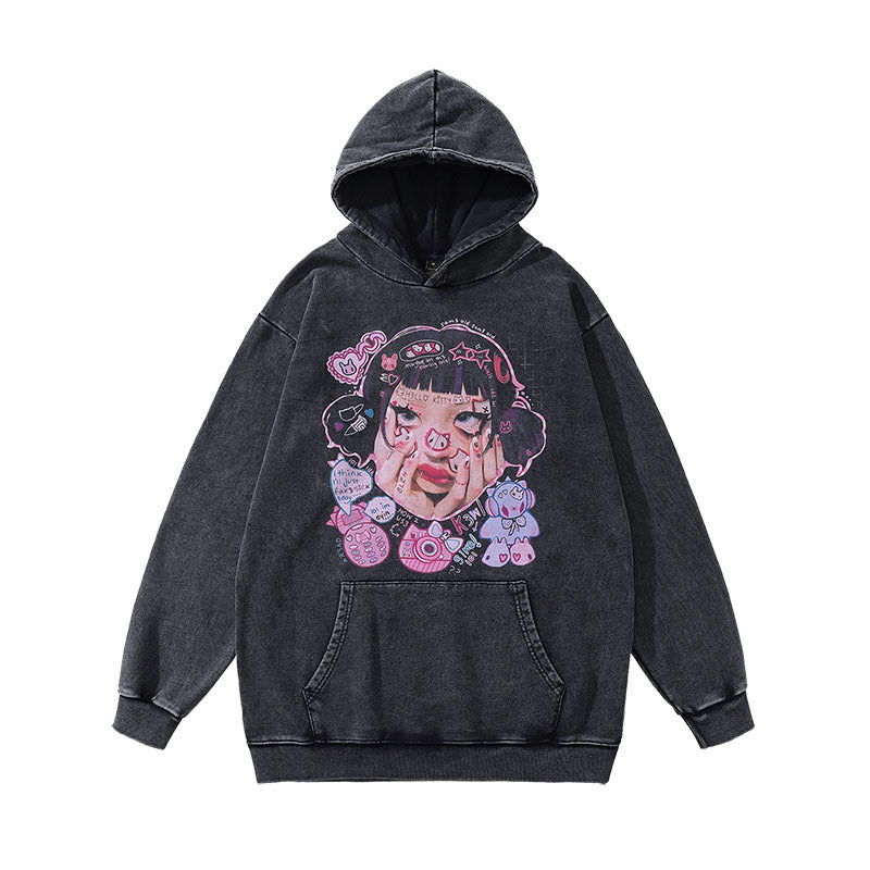 Men Hoodie Cartoon Distressed Hoodie
