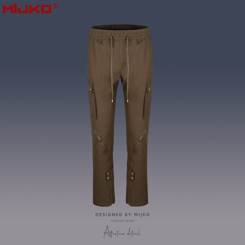 MIJKO Mens Vintage Pants zip-down Optional Wide-footed Slacks
