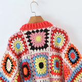 Women Sweater Knitwear Autumn and Winter Plaid Loose Knitted Cardigan Sweater