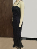 Women's Evening Gown Sexy Backless Sequins Dress Strap Evening Dress