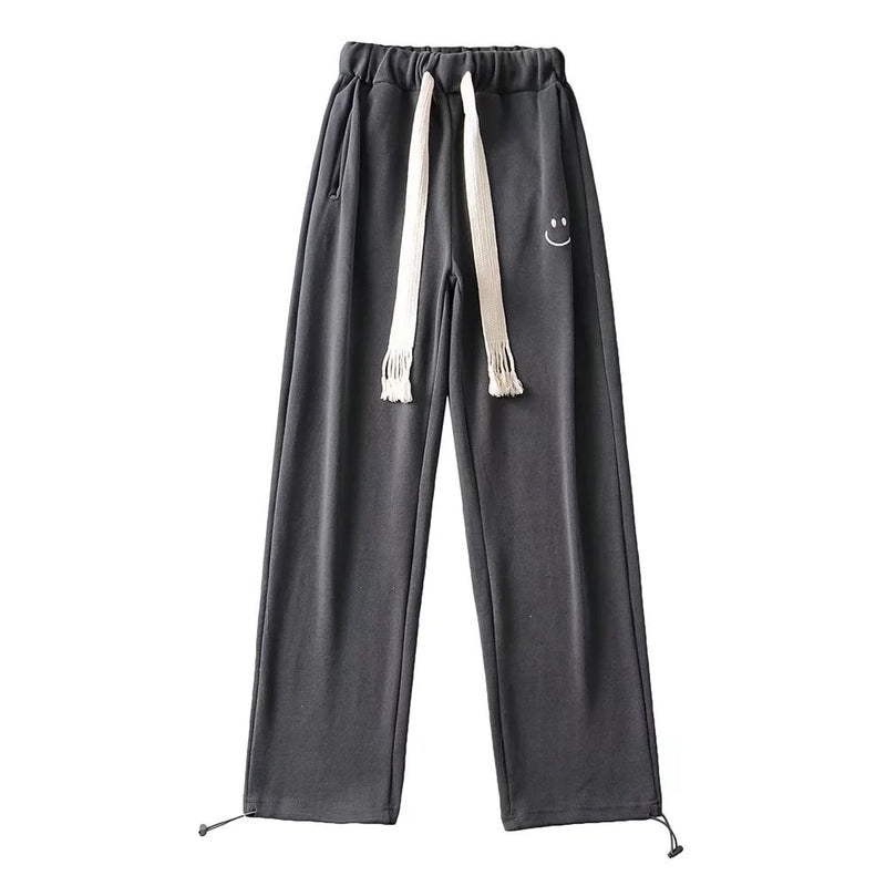 Women Sweatpants Smiley Embroidered Sports Pants Autumn and Winter Loose Sweatpants Casual Pants