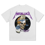 Mens Vintage Rock Band T-Shirt Vintage Hip Hop METALLICA Skull Print Short Sleeve T-Shirt Wash