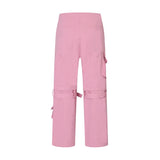 Men Sweatpants Detachable Leg Overalls Multi-Pocket Straight Wide Leg Pants