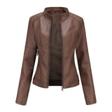 Red Leather Jacket Spring and Autumn Coat Women's Motorcycle Clothing Stand Collar Leather Jacket