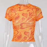 Women T-shirt Sexy Short Mesh T-shirt