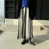 Women Knitted Skirt Black and White Striped Dress Tassel Knitted Skirt