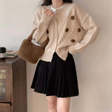 Women Knitwear Autumn and Winter Flower round Neck Sweater Loose Knitted Cardigan