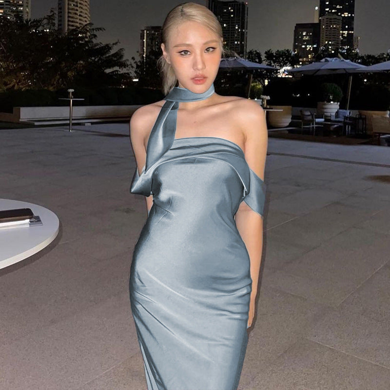 Women Dresses Summer Sexy Backless Zipper Tube Top Dress