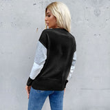 Women Knitted Sweater Autumn round Neck Stitching Long Sleeve Knitted Sweater