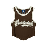 Women Vest Old School Letter Printing Color Contrast Sleeveless T-shirt