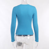 Women Tops Spring Slim-Fitting T-shirt Long Sleeve Leisure Button Top