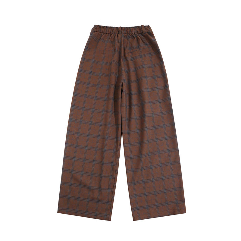 Men Sweatpants Retro Plaid Casual Pants for Boys Straight-Leg Trousers