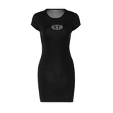 Women Dresses Spring Embroidery Hollow Slim round Neck Short Sleeve Dress
