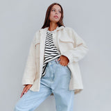Women Trench Coat Knitted Lambswool Thick Coat Autumn and Winter White Loose