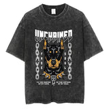 Rottweiler Doberman Vintage Washed T Shirt Men's Hip Hop