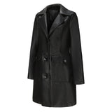 Red Leather Jacket Spring and Autumn Long Sleeve Leather Wind Coat Coat Female Lapel Single Breasted