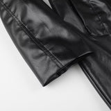 Women Coats Spring Faux Leather PU Black Long Trench Coat