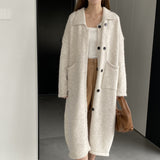 Women Cardigan Sweater Lapel Coat Loose Button N2362