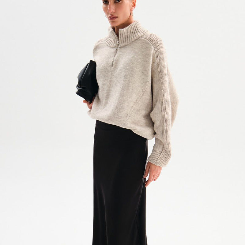 Women Knitted Sweater Spring and Autumn Knitted Loose Zipper Coat Sweater