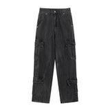 Men Jeans Retro Washed Gray Cargo Jeans