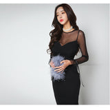 Women Maxi Dress Autumn and Winter Sexy Mesh Stitching Dress Dress
