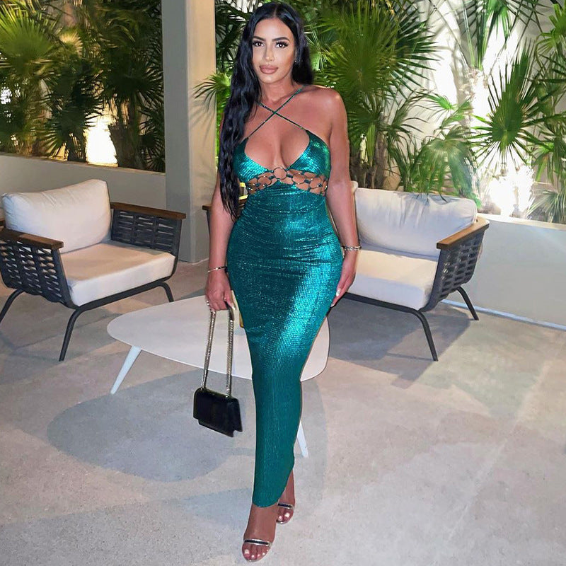 Women Dresses Winter Sexy Cutout Backless Slim Fit Sling Dress