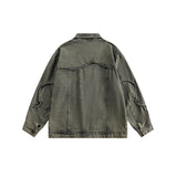 Unisex Jacket Vintage 3D Cutting Washed Denim Jacket Men and Women Baggy Coat