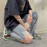 Men Jeans Ripped Jeans Washed Loose Wide Leg