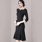 Women Maxi Dress Autumn V-neck Sexy Fishtail Sheath Dress
