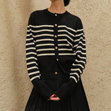 Women Knitted Cardigan Striped Knitted Cardigan Coat Autumn and Winter Retro Long-Sleeved Top