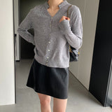 Women Cardigan Sweater Autumn Single Breasted Loose-Fitting V-neck Long Sleeves Knitted Sweater Cardigan 8t8306