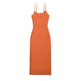 Women Dresses Summer round Neck Camisole Split Dress Backless Sexy Midi Dress (Xds0414)
