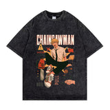 Chainsaw Man Washed Old Retro T-Shirt Street Casual Summer Short Sleeve