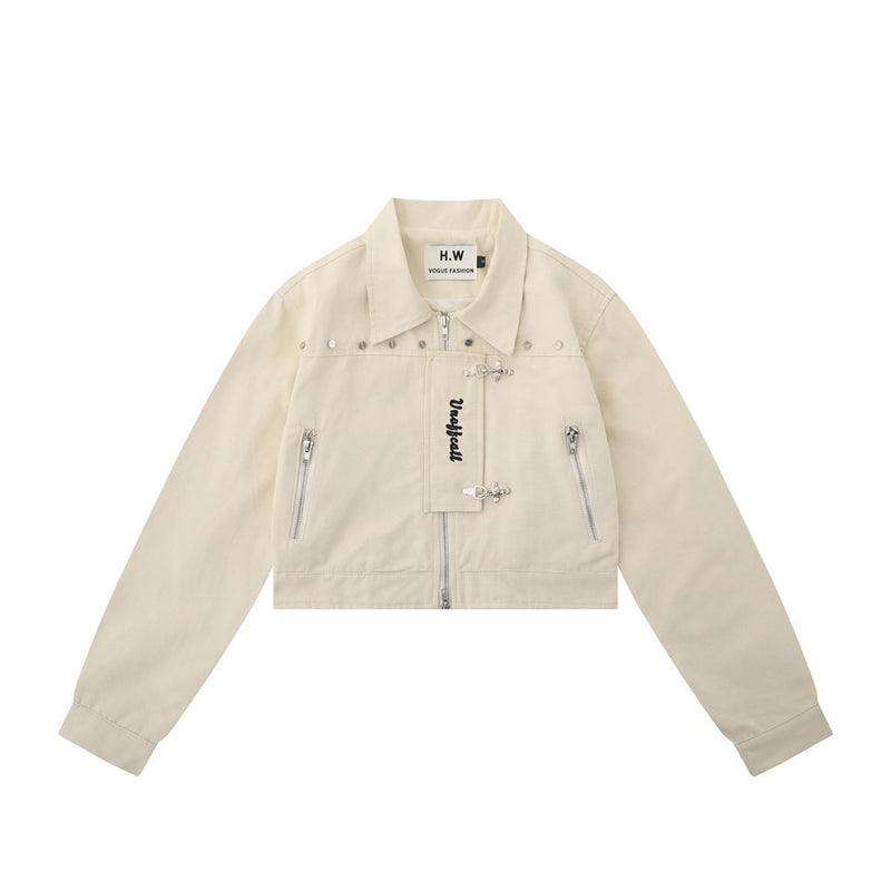 Women Jacket Loose Lapels Zipper Pocket Autumn Long Sleeve Coat