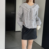 Women Knitted Two-Piece Set Jia Woven Long Sleeve round Neck Shawl Two-Piece Sweater