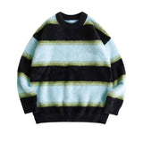 Women Knitted Pullover Vintage Striped Sweater Autumn Winter Sweater