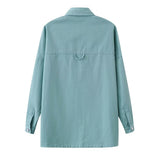 Women Jacket Vintage Loose Lapels Shirt Denim Coat Casual Jacket