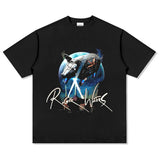 Mens Vintage Rock Band T-Shirt Vintage Pink Floyd Rock Band Old Print Short Sleeve T-Shirt Loose