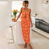 Women Dresses Square Collar Top Printed Long Dress Split Dress Suit (Jkw0408)