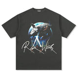 Mens Vintage Rock Band T-Shirt Vintage Pink Floyd Rock Band Old Print Short Sleeve T-Shirt Loose