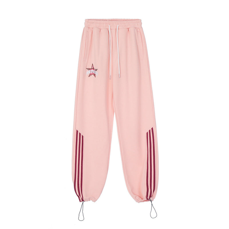 Men Sweatpants Striped Stitching Embroidered Five-Pointed Star Exercise Casual Pants Loose-Fit Tappered Trousers Sweatpants