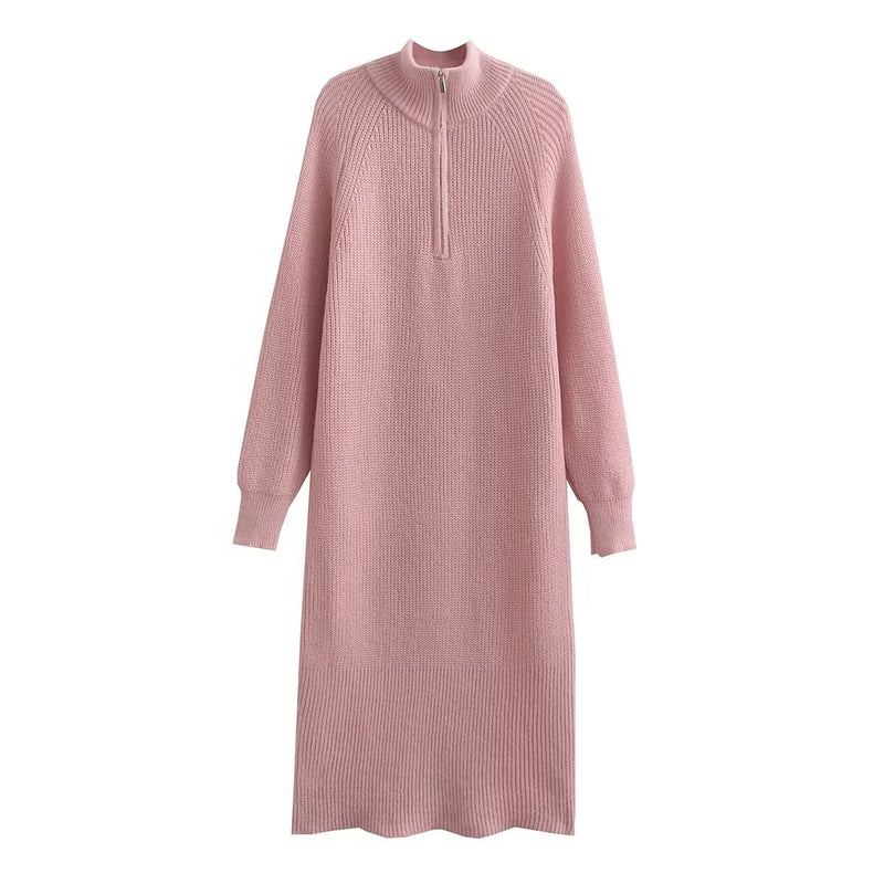 Women Sweater Knitwear Stand Collar Woolen Skirt Winter Loose Lapels Leisure Dress