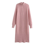 Women Sweater Knitwear Stand Collar Woolen Skirt Winter Loose Lapels Leisure Dress