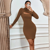 Women Dress Sexy Cutout Slim Fit Hip Skirt Long Sleeve Dress