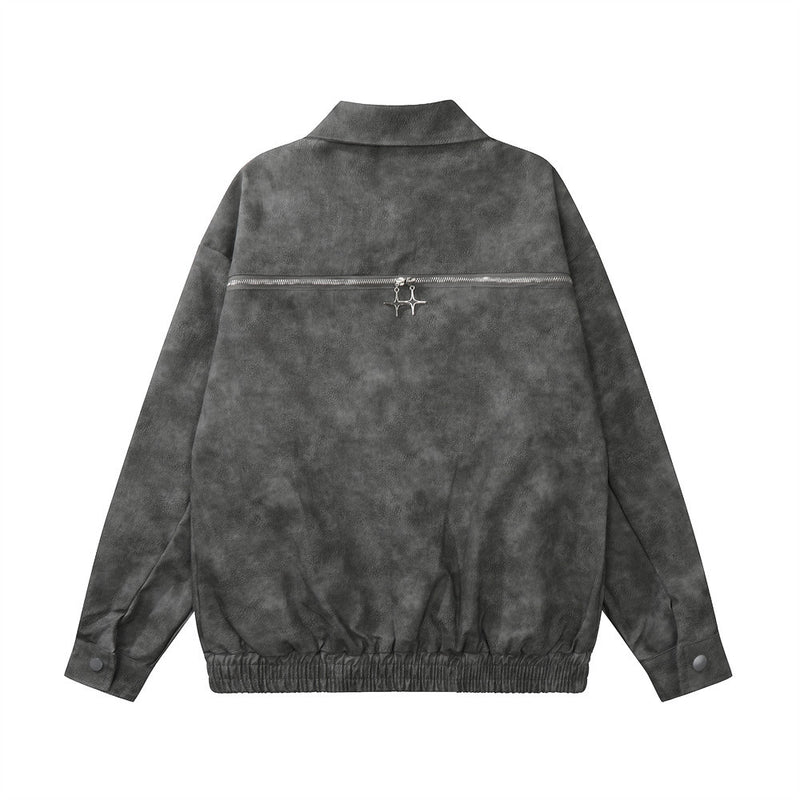 Men Jacket Coat Pu Leather Jacket Men's Cross Zipper Stitching Biker's Leather Jacket