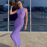 Women Dresses Summer Hollow Slim round Neck Sleeveless Dress