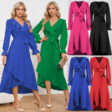 Women Date Dress Winter V-neck Dress Mid-Length Dress