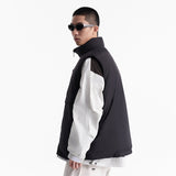 Unisex Winter Cotton Coat Zipper Pocket Decorative Stand Collar Cotton Vest