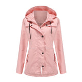 Women Trench Coat Long Cardigan Hooded Coat Outdoor Raincoat